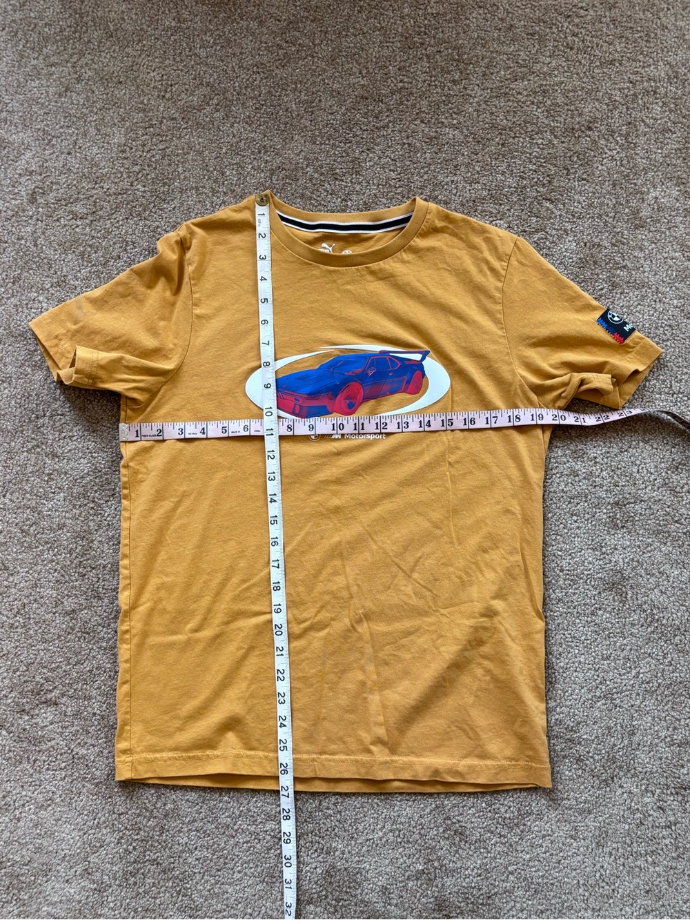 Puma Men's Mustard Yellow Short Sleeve Tee with Race Car Graphic